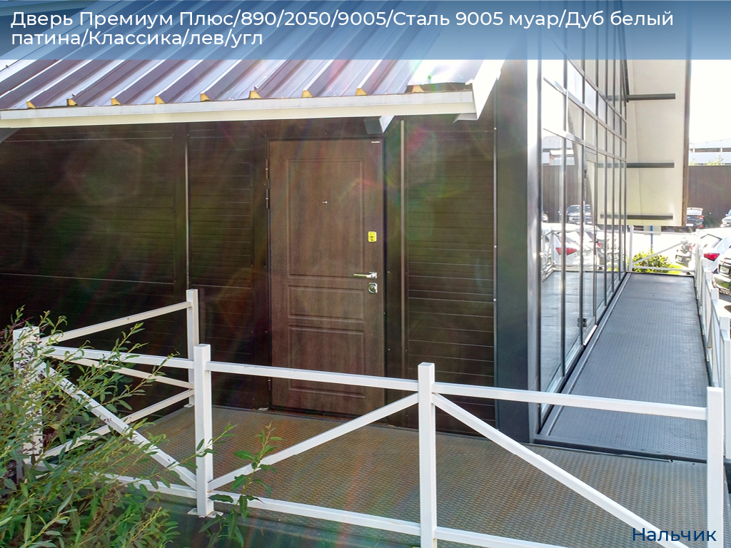 Дверь Премиум Плюс/890/2050/9005/Сталь 9005 муар/Дуб белый патина/Классика/лев/угл, nalchik.doorhan.ru